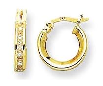 14k Yellow Channel Set Childrens Hoop Earrings