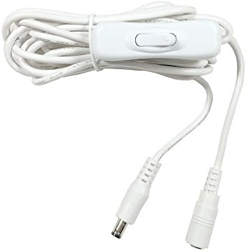 Hanvex HSQ12W 12 ft 2.1mm x 5.5mm DC extension cable, with Power Switch, 20AWG, White, UL