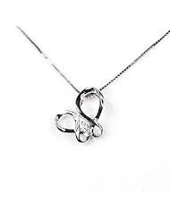 18K White Gold Diamond Solitaire Butterfly Pendant Necklace /w 925 Sterling Silver Chain (1/20 cttw, G-H Color, VS2-SI1 Clarity, 16")