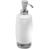 InterDesign York Ceramic Soap and Lotion Dispenser Pump, for Kitchen or Bathroom Countertop - White/Chrome