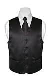 BOY'S Solid BLACK Color Dress Vest NeckTie Set
