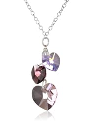 Sterling Silver 3 Graduated Colored Swarovski Crystallized Elements Heart Pendant Necklace, 18"