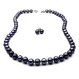 14k Gold, 7-8mm Black Cultured Pearl Set
