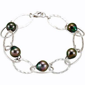 Unbelievable 8" Sterling Silver Large Link Bracelet with Stunning Black Tahitian Cultured Pearls
