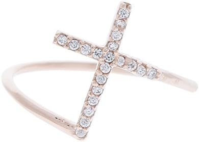 reuellPink Gold Plated Sterling Silver Faith Pink Cross Ring with Cubic Zirconia