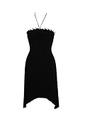Chesley Black Halter Stretch Asymmetrical Mini Cocktail Dress