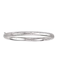 14k White Gold 3/16" Engrave Flower Design Bangle 4.8 Gr.