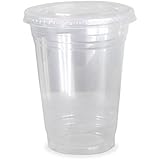 Clear Plastic Disposable Cups for Iced Coffee Bubble Boba Tea Smoothie, 16 oz - 50 Sets with Flat Lids