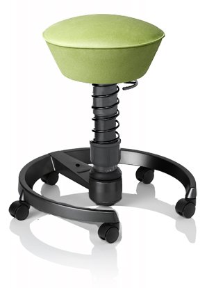 SWOPPER CLASSIC 3D-Aktiv-Bürostuhl Hocker Sitzpolster Normal, Farbe pistacchio, Fussring mit Rollen nach DIN EN 12529, Feder SMALL, Basis Anthrazit, Federfarbe schwarz (SWOP22RSML)