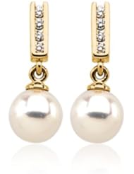 14 Karat Yellow Gold Akoya Pearl Diamond Earrings