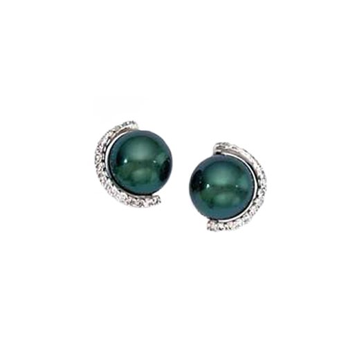 Childrens Toyshop  Jewelry : 14K White Gold 3/8 ct. Diamond with Black Tahitian Pearl Earrings