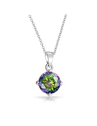 Bling Jewelry Sterling CZ Rainbow Mystic Fire Topaz Color Pendant Necklace 16in