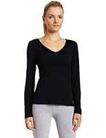 Calvin Klein Women's Essentials With Satin Long Sleeve V-Neck Top