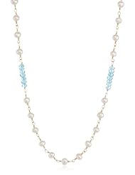 Faceted Apatite Rondelles and White Freshwater Cultured Pearl Linked Chain Necklace