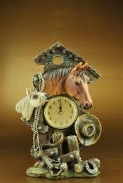 Environmental Protection Resin Mother &amp; Son Horse Figurines with Clock Home Decor HP7232-1