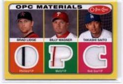 2009 UD O-Pee-Chee Materials #LWS Brad Lidge / Takashi Saito / Billy Wagner - Phillies / Mets / Red Sox (Piece of Authentic Jerseys) (Baseball Cards)