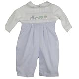 Boys Baby Blue Batiste Longall with Smocked Train Embroidery by Petit Ami (Preemie)