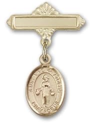 14K Gold Baby Badge with St. Nino de Atocha Charm and Polished Badge Pin
