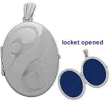 Sterling Silver Oval Locket with Diamond Cut Pattern with Chain