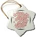 Oriental Pink Flowers On White and Black - 3 Inch Snowflake Porcelain Ornament
