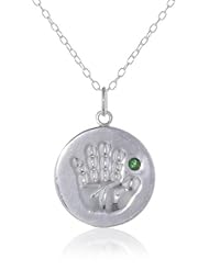 Sterling Silver Emerald May Birthstone Hand print Pendant Necklace , 18"