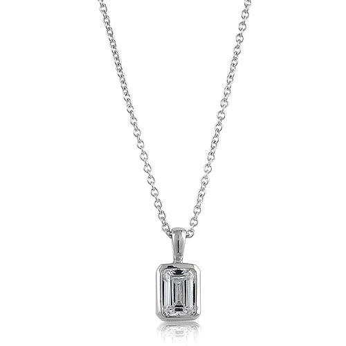 Sterling Silver Emerald Cubic Zirconia CZ Solitaire Pendant Necklace