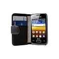 Negra Cartera Funda de Cuero para Samsung S6102 / S6102B Galaxy Y Duos - Flip Case Cover + 2 Protectores de Pantalla