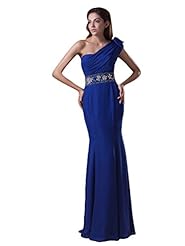 Natural   Waistline Chiffon Mermaid One Shoulder Beaded Lace Floor Length Prom Dress 
