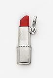 Red Enameled Lipstick Charm, 14K White Gold