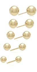 Regetta Jewelry Sterling Silver Gold Plated Round Ball Stud Earring Set, 2mm, 3mm, 4mm, 5mm, 6mm (5 Pair)