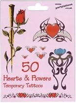 Assorted Pack of 50 Hearts & Flowers Tattoos