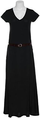 KERSH T-Shirt Maxi Dress w/ Faux Leather Belt,BLK,XS