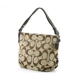Coach Signature Carly Duffle Shoulder Hobo Bag Purse Handbag 15067 Khaki