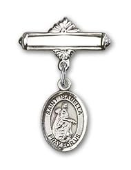 Sterling Silver Baby Badge with St. Isabella of Portugal Charm and Polished Badge Pin