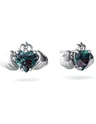 Created Alexandrite 14kt White Gold Celtic Claddagh Earrings