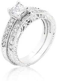 GT Design Princess Cut Filigree Bridal Ring Set
