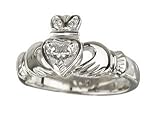 18k White Gold Diamond Heart Claddagh Ring - Size 5 - Made in Ireland