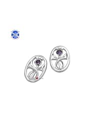 Sterling Silver Oval Thistle Amethyst Earrings 15mm (CATH035AME)