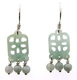 Sterling Silver Genuine Green Jade Carved Drop Earrings
