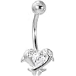 Solid 14kt White Gold Cubic Zirconia Dolphin Kiss Belly Ring