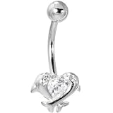 Solid 14KT White Gold Cubic Zirconia DOLPHIN KISS Belly Ring