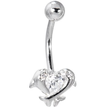 Solid 14KT White Gold Cubic Zirconia DOLPHIN KISS Belly Ring - Buy Solid Solid 14KT White Gold Cubic Zirconia DOLPHIN KISS Belly Ring - Buy Solid