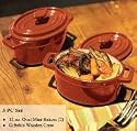 NapaStyle Enamel Cast Iron 12-ounce Covered Mini Oval Pan Set with Wood Crate Terra Cotta with Natural Interior (50219)