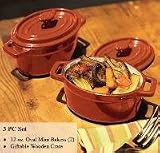 NapaStyle Enamel Cast Iron 12-ounce Covered Mini Oval Pan Set with Wood Crate, Terra Cotta with Natural Interior (50219)