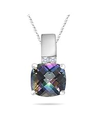 0.04 Cts Diamond & 2.12 Cts Mystic Topaz Pendant in 14K White Gold