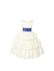 Girls Tea Length Polyester/Satin   Dress With a Bow(s) and a Sash 