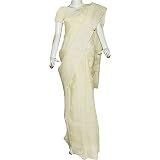 Womens Dresses Indian Sari Cotton Chikan Embroidery Cream