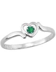 14K White Gold Teens Genuine May Birthstone Ring - Emerald