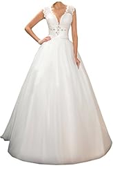 V-neck Natural   Waistline Vintage Lace Sheer  Satin  Ball Gown Wedding Dress 