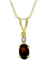 14K Gold Necklace with genuine Diamond and oval-shaped Natural Garnet